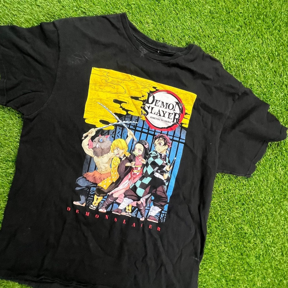Demon Slayer Kimetsu no Yaiba Anime T Shirt Graphic Print Black‎ Size Large